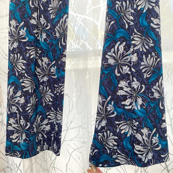 REBECCA TAYLOR blue floral print high rise waisted wide leg pants front pockets - Picture 5 of 14